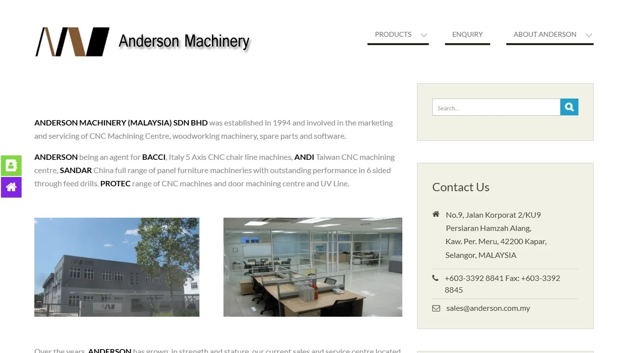 Anderson Machinery website