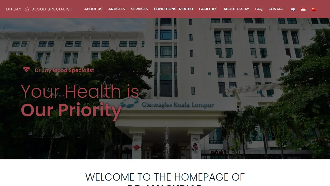 Dr Jay Blood Specialist website built by Xenro